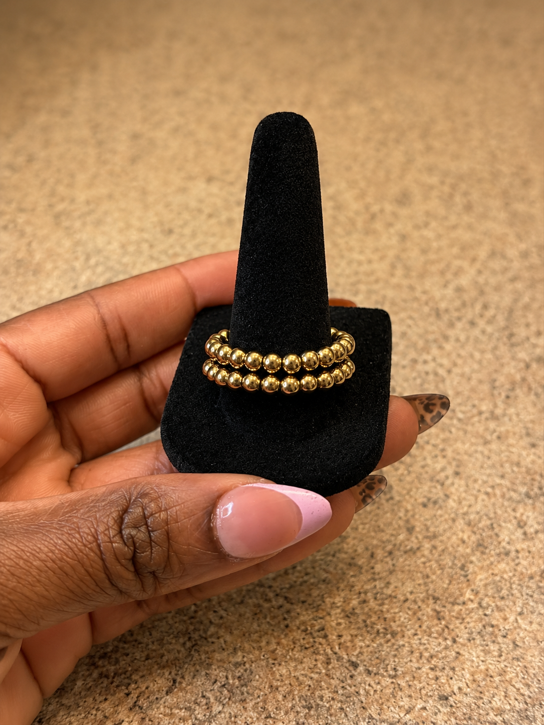 Bracelet & Ring Set – 3 Gold Beaded Bracelets + 2 Rings