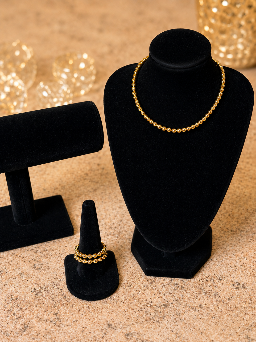 Necklace & Ring Set – 1 Gold Necklace + 2 Rings